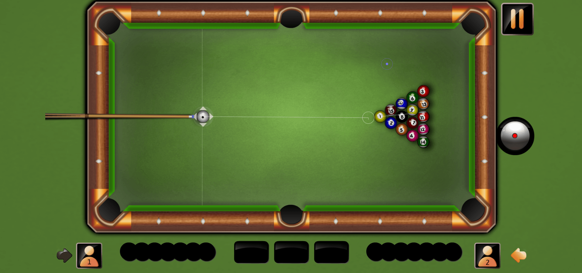 Aiming a shot in 8 Ball Pool