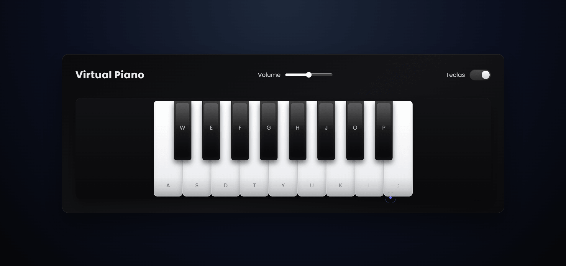 Virtual piano keyboard interface